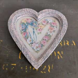 Vintage Homco Barbara Mock Heart Floral Wall Plaque Pink Speckled Frame 8x8